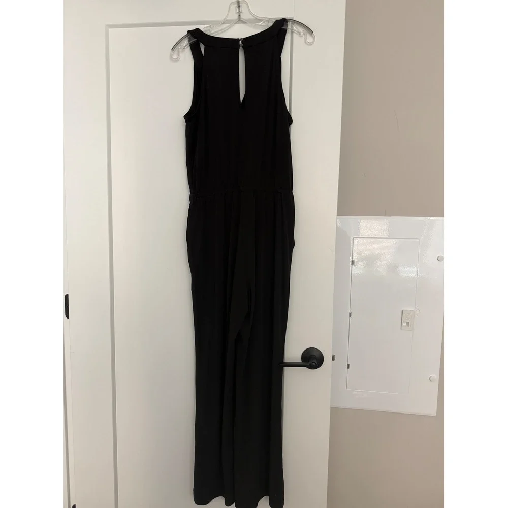 Magnolia Grace Black Embroidered V-Neck Wide Leg Jumpsuit Womens Medium